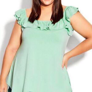 Evans Mint Green Ruffle Sleeve Women's Top